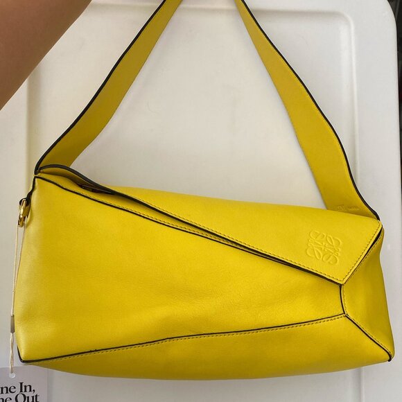 LOEWE Discontinued Hobo Puzzle Leather Shoulder Bag in Lemon - Picture 1 of 13